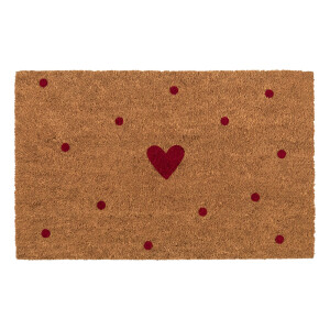 Covoras intrare casa PVC fibre cocos maro rosu Inimioara 75x45x1 cm