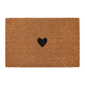 Covoras intrare casa PVC fibre cocos negru maro Inimioara 75x45x1 cm