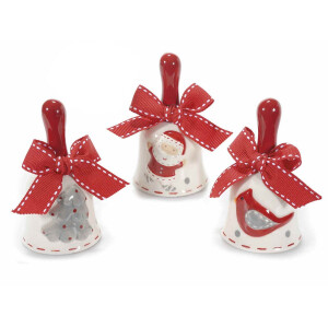Set 3 clopotei ceramica textil multicolor 5x9 cm