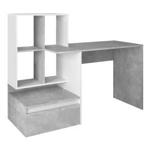 Birou DTD gri beton alb Nereo 145x52x111.6 cm