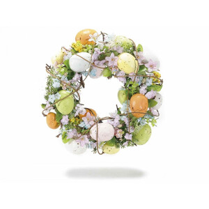 Coronita Paste decorata cu oua si flori piersic Spring 26 cm