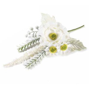 Set 3 crengute Margarete si Bujori artificiali alb verde 21 cm