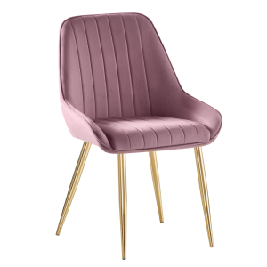 Scaun dining catifea roz metal auriu Perlia 56x62x89 cm