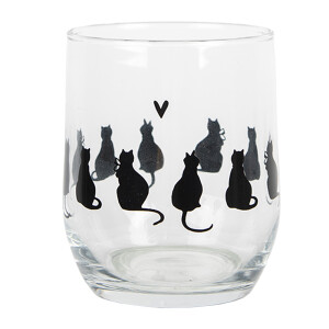 Set 6 pahare sticla neagra transparenta Pisicute Ø 8x9 cm / 300 ml