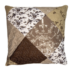 Fata perna textil maro alb matlasat Flowers 50x50 cm