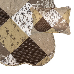 Cuvertura textil matlasat maro alb Flowers 230x250 cm