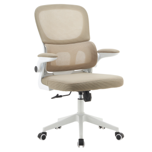 Scaun birou textil plasa bej metal alb Rakin 63x60x100-108 cm