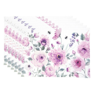 Set 6 suporturi farfurii bumbac alb roz Roses 48x33 cm