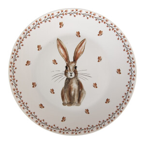 Set 4 farfurii portelan bej maro Iepuras 26x2 cm