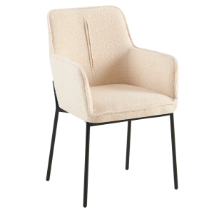 Scaun dining textil bej buclat metal negru Remond 55x60x90 cm