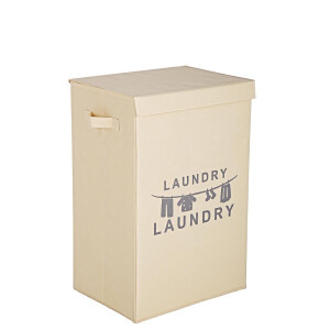 Cos rufe pliabil cu capac textil crem Laundry 40x30x60 cm