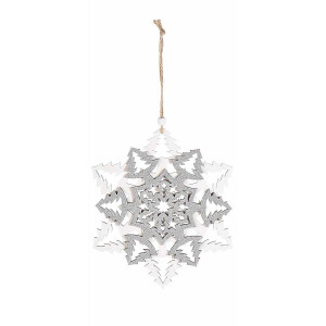 Decoratiune suspendabila din lemn alb argintiu model Fulg 16x18 cm