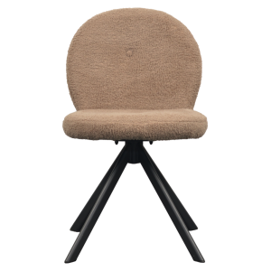 Scaun dining pivotant textil maro buclat metal negru Rodia 47x44x83 cm