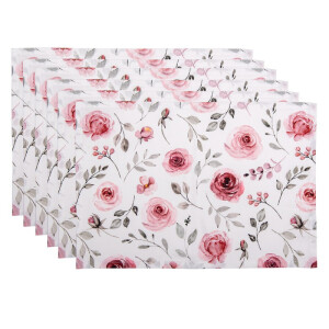 Set 6 suporturi farfurii bumbac roz alb Roses 48x33 cm