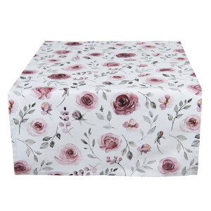 Traversa masa bumbac alb roz Roses 50x140 cm