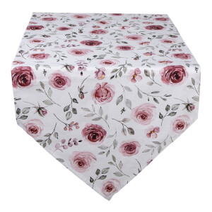 Traversa masa bumbac roz alb Roses 50x160 cm