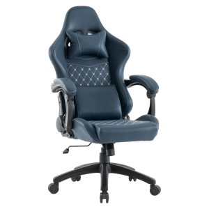 Scaun birou, gaming  piele ulei-ceruita albastra plastic negru Samie 72x70x130-139 cm