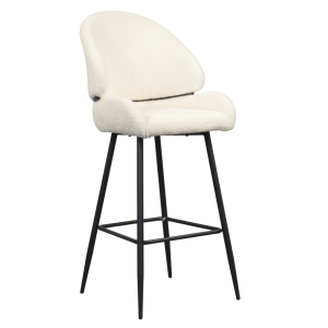 Scaun bar metal negru textil alb buclat Sanako 51x59x115 cm