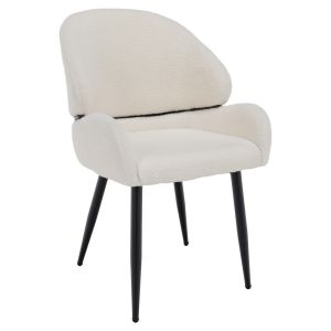 Scaun dining textil alb buclat metal negru Sanako 55x61x86 cm