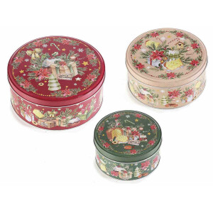Set 3 cutii Craciun metal multicolor 20x9 cm, 17x8 cm, 13.5x7 cm