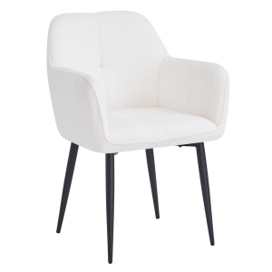 Fotoliu de design textil alb buclat metal negru Sener 57x61x84 cm