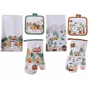 Set textile bucatarie Craciun 38x64 cm 18x30 cm, 18x18 cm