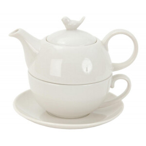 Set ceainic cu ceasca din ceramica alba 16x15x14 cm 