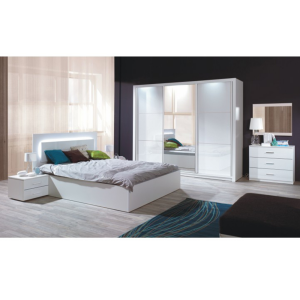 Set mobilier dormitor alb lucios Asiena 208x67x213 cm