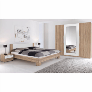 Set mobilier dormitor mdf maro stejar sonoma alb Martina 228x60x213 cm