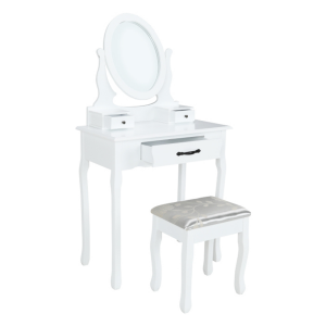 Masuta de toaleta, din lemn alb cu taburet alb argintiu Linet 72x40x136 cm
