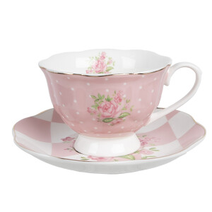 Set 4 cesti portelan alb roz verde 12x9x6 cm, 14x2 cm, 200 ml