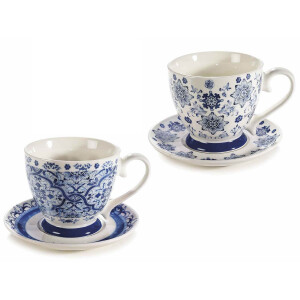 Set 2 cesti portelan alb albastru 10.5x9.5 cm, 400 ml
