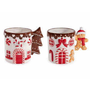 Set 4 cani Craciun ceramica multicolora Ø 9,5 cm x 10 H, 400 ml