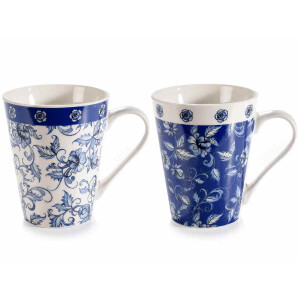 Set 6 cani portelan alb albastru 8.5x10 cm, 280 ml