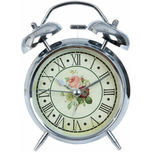 Ceas desteptator metal argintiu clasic Roses 12x15 cm