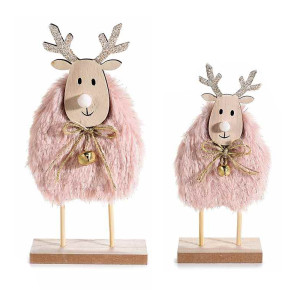 Set 2 figurine Reni din lemn natur textil roz 10x4x21 cm, 7x4x17 cm