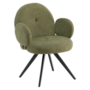 Scaun dining pivotant textil verde buclat metal negru Vasala 64,5x62x86 cm