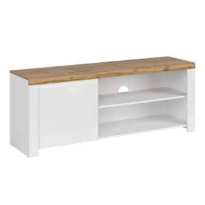 Comoda TV DTD alb lucios stejar wotan Vilgo 156x41.5x61 cm