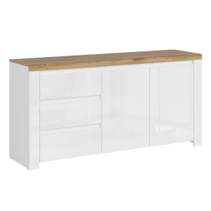 Comoda alb lucios stejar wotan Vilgo 156x41.5x84.5 cm