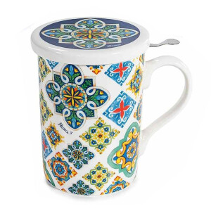 Cana portelan cu infuzor ceai in cutie cadou Majolica IIII Ø 8 x 10,5 H, 350 ml