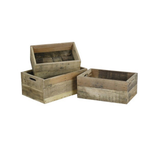 Set 3 cutii depozitare lemn maro 37 x 24 x 16, 41 x 28 x 17, 45 x 31 x 19 cm