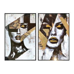 Set 2 tablouri decorative olegrafie lacuita multicolora Women 2 x 60 x 90 cm