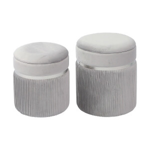 Set 2 tabureti cu spatiu depozitare textil gri 32 x 38, 36 x 44 cm