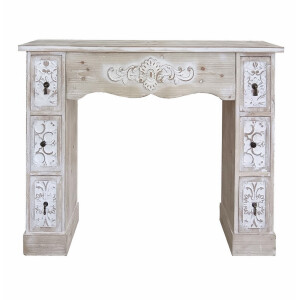 Masca decorativa semineu lemn natur alb  120 x 23 x 95 cm