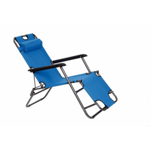 Scaun terasa, gradina pliabil, recliner fier gri textil albastru deschis 153 x 60 x 83 cm