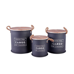 Set 3 cosuri depozitare metal lemn 25 x 27, 30 x 33, 35 x 37,5 cm