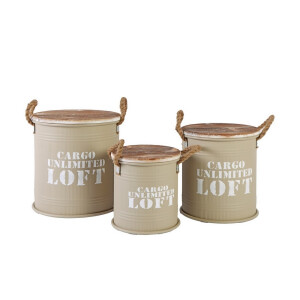 Set 3 cosuri depozitare metal lemn multicolor 25 x 27, 30 x 33, 35 x 37,5 cm