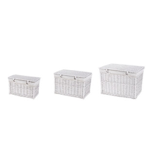 Set 3 cosuri depozitare lemn salcie alb 43 x 23 x 26 cm, 50 x 30 x 33 cm,  57 x 37 x 40 cm