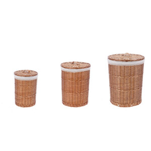 Set 3 cosuri rufe, depozitare lemn salcie maro textil alb 29,5 x 40 cm, 36 x 48 cm, 43 x 56 cm