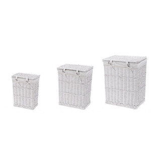 Set 3 cosuri rufe, depozitare lemn salcie textil alb 30,5 x 20,5 x 40, 37 x 26,5 x 47, 44 x 33 x 56 cm